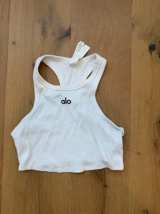ALO Yoga | Tops | Alo Yoga White Ribbed Logo Racerback Tank | Poshmark